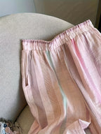 Women'S Multicolor Striped Elastic Waist Wide Leg Straight Casual Trousers LL168 - Mixed colors