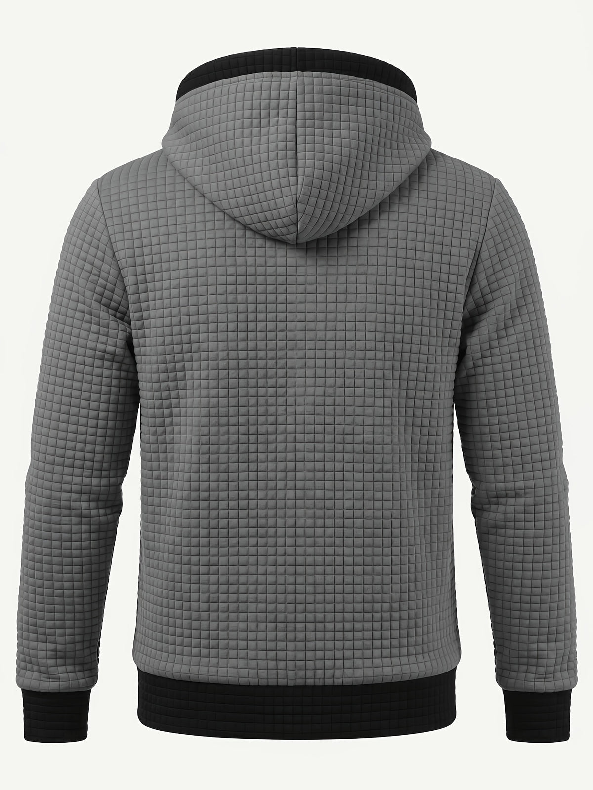 Autumn/Winter Men's Thickened Jacquard Long-Sleeve Open Cardigan Jacket, Hooded Fashionable Checkered Jacquard Textured Fabric, Comfortable Outerwear Suitable for Daily Outings, Outdoor Sports, Travel, and Vacations. Lightweight and Comfortable - Grey