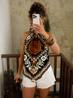 Women All-Over Print Halter Casual Versatile Blouse for Dates And Outings - Mixed colors