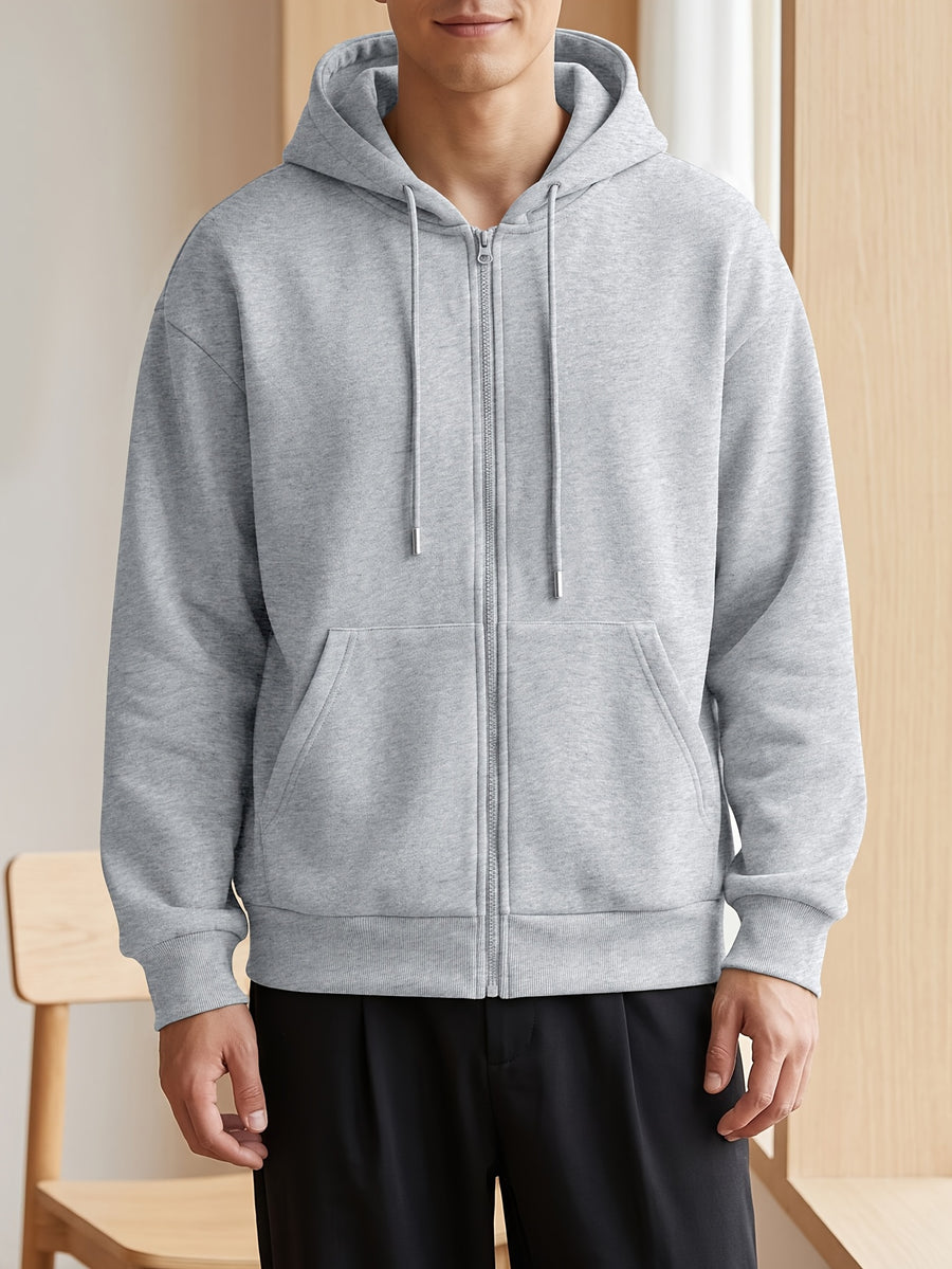 Men's Spring/Autumn Sporty Casual Zip-Up Hooded Sweatshirt, Fashionable and Versatile Hooded Sweatshirt - Gray