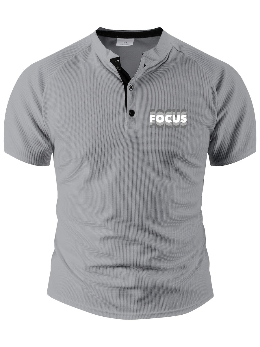 Men's Summer Collarless Casual Henley Shirt. Comfortable, Soft, and Breathable Fitness Business Fashion Polo Shirt - Light Grey