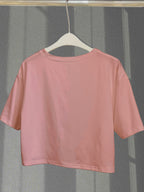 1pc of New Women's Short-sleeve Round-neck T-shirt with Cat Print and Drawstring - Peach