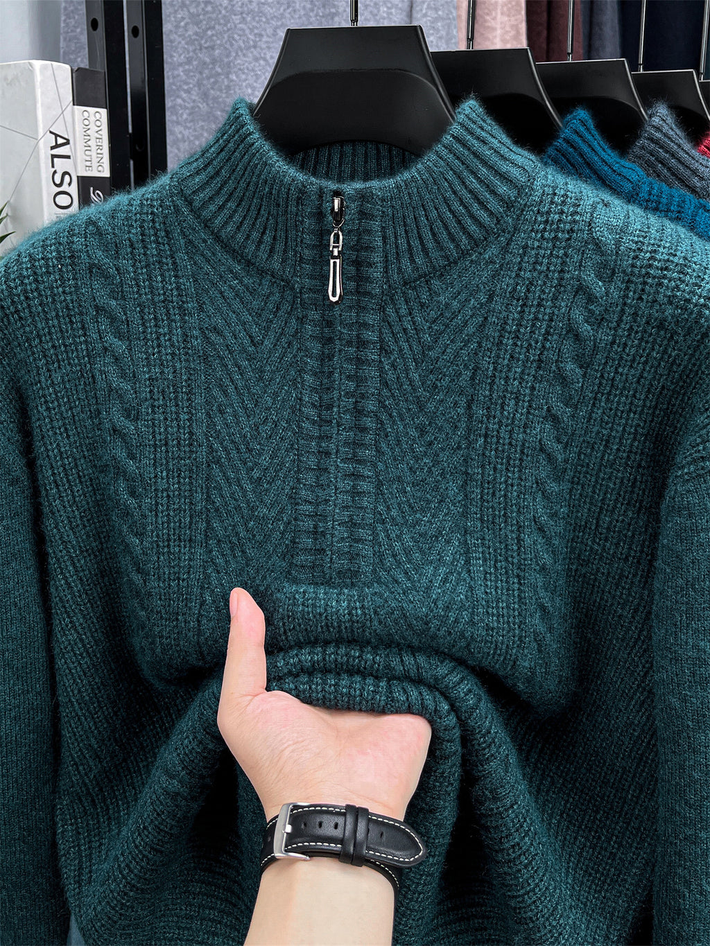 Men's Solid Color Knit Sweater Half-Zip Crew Neck Pullover - Warm Winter Sweater Suitable for Fall/Winter, Casual Long Sleeve Knitwear, Basic Solid Color Sweater for Office & Casual Attire, All Sizes Available - Green