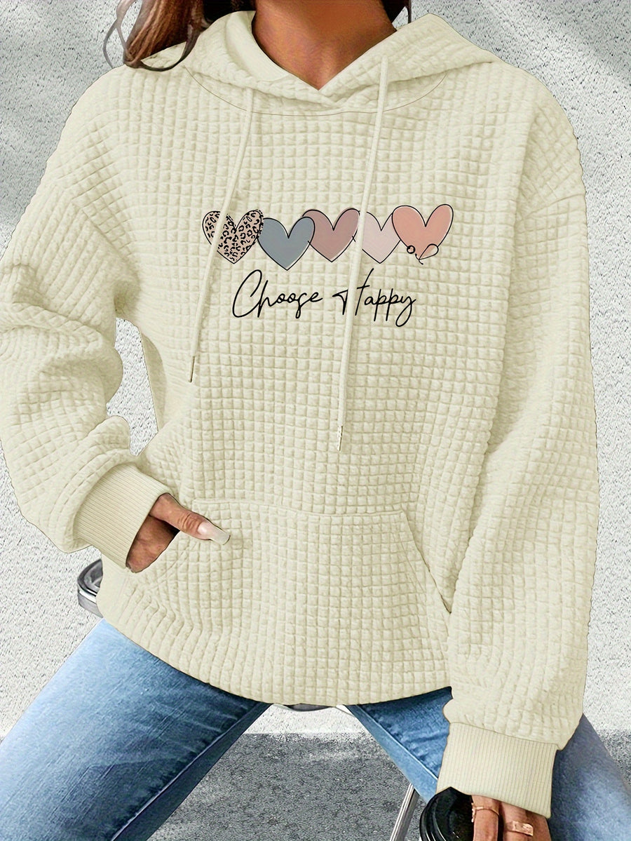 Graphic Print Hoodie, Drawstring Casual Hooded Sweatshirt for Fall And Spring, Women'S Clothing - Apricot