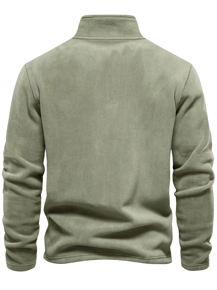 Men'S 5pcs Versatile Basic Fleece Sweatshirt, Half-Zip Stand-Up Collar Autumn And Winter Long-Sleeved Top - Mint Green+Dark Blue+Gray Blue+Sky Blue+Orange