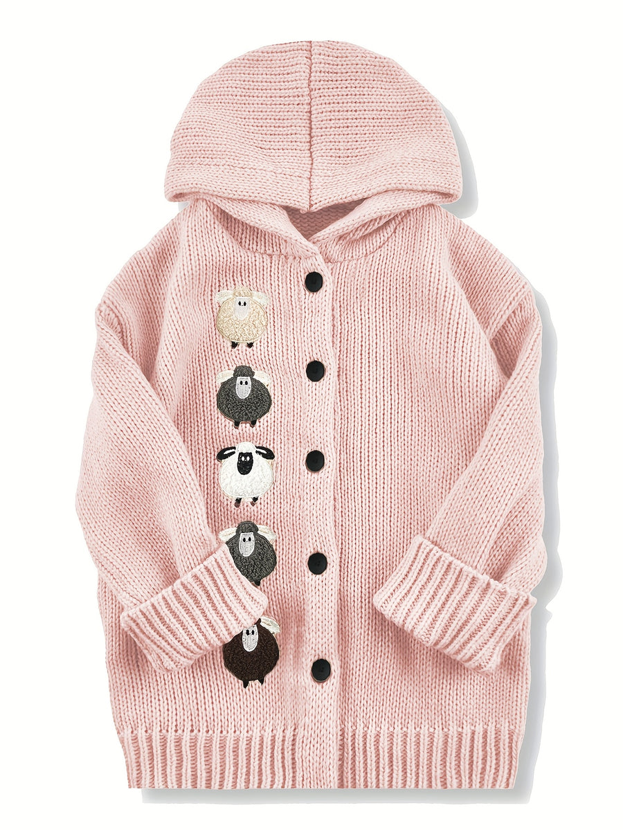 Winter Women's Elegant Hooded Oversized Outerwear Jacket, Multi-Color Little Lamb, Chunky, Soft, Thick, Beautiful, Stylish, Comfortable, Casual, Vintage, Commuting Cardigan, Gift - Peach