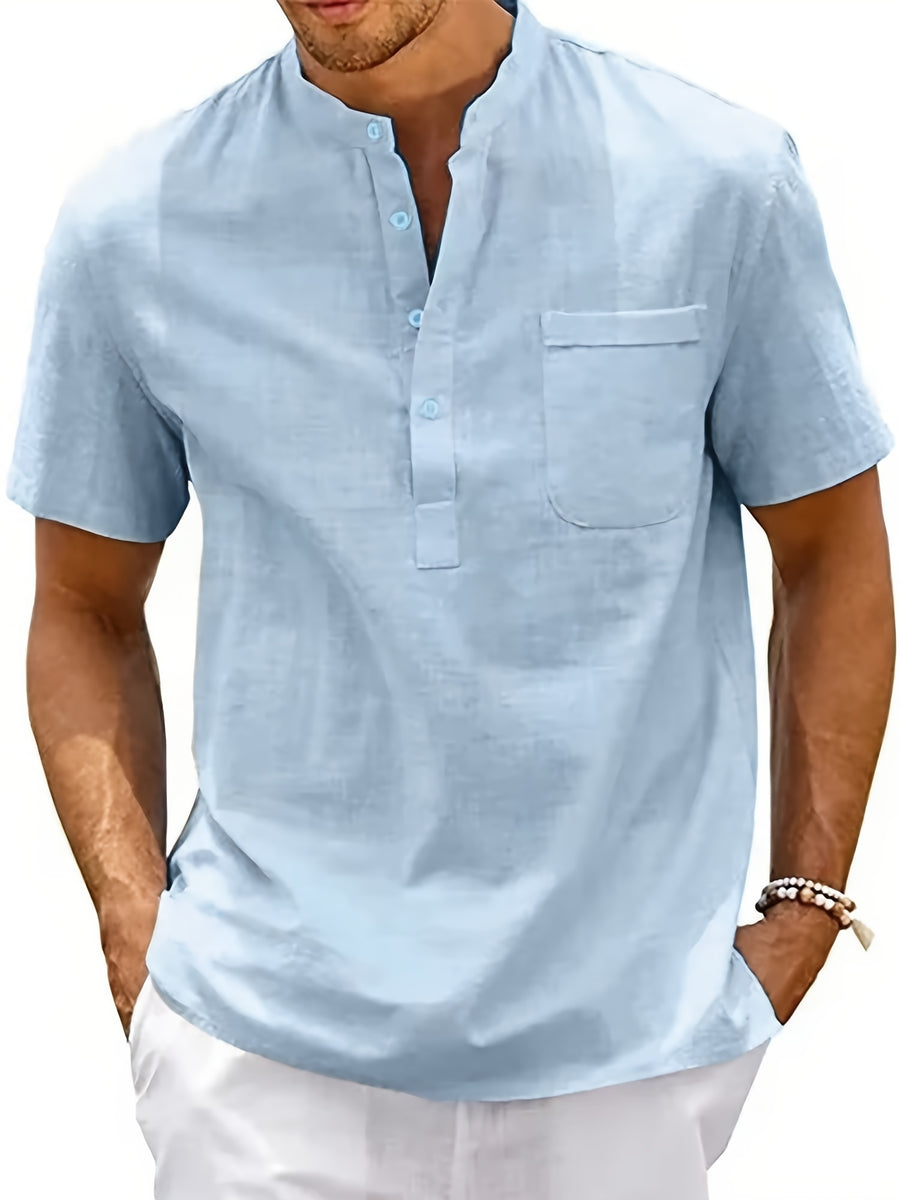 Men's Casual Shirt, Summer Short Sleeve, Lightweight and Breathable, Simple and Stylish, Versatile Casual Shirt - Light Blue