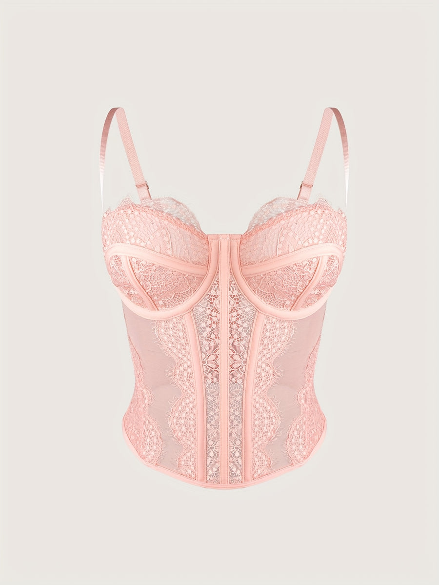 Sexy Lace Fitted Vest Top - Bodycon Cut, V-Neck, Sleeveless, Solid Color, with Exquisite Lace Detail, Suitable for Fashion Style, Lace Top - Pink