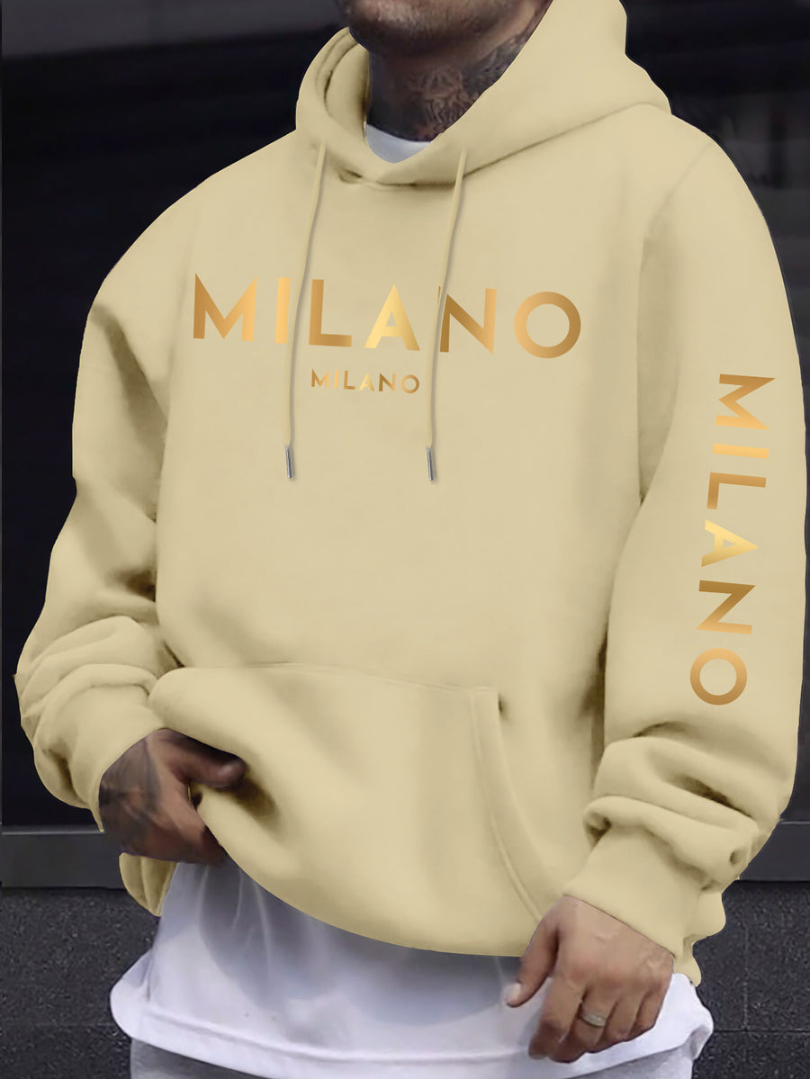 Fashion Casual Style Easy Gradient Letter Pattern Men'S Hoodie, Men'S Long Sleeve Hooded Sweatshirt - Apricot