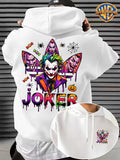 Warner Bros. Official Licensed Men'S Hoodie, Halloween Splatter Graffiti Theme Multi-Version Clown Head, Featuring Spider, Web, Candy, Pumpkin And Other Halloween Elements, Dripping Paint Effect Pattern Print, Street Style Men'S Pullover Hoodie - White