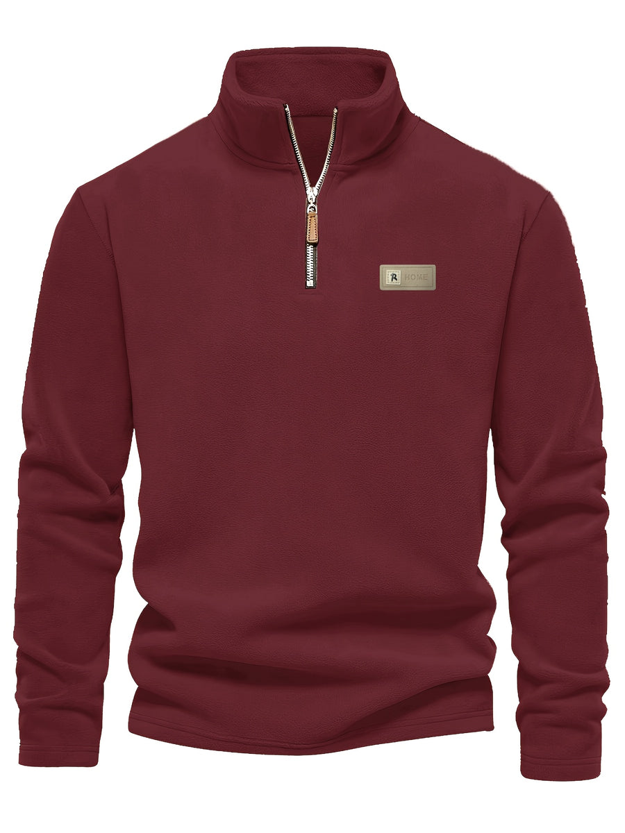 Autumn-Winter Plush Top Half-Zip Sweatshirt Trendy Warm Clothing - Deep Red