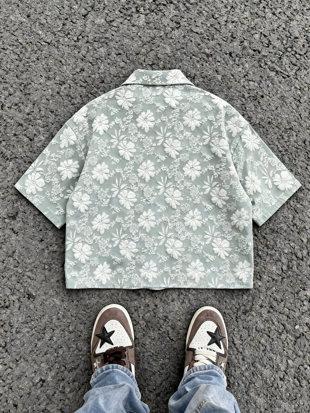 Men'S Fashion New Three-Dimensional Floral Jacquard Fabric Shirt, Full Texture with Rich Layers, Breathable And Light, Not Stuffy. Classic Cuban Collar Design, Summer Lazy And Casual Yet Refined, Daily Commute - Viridity