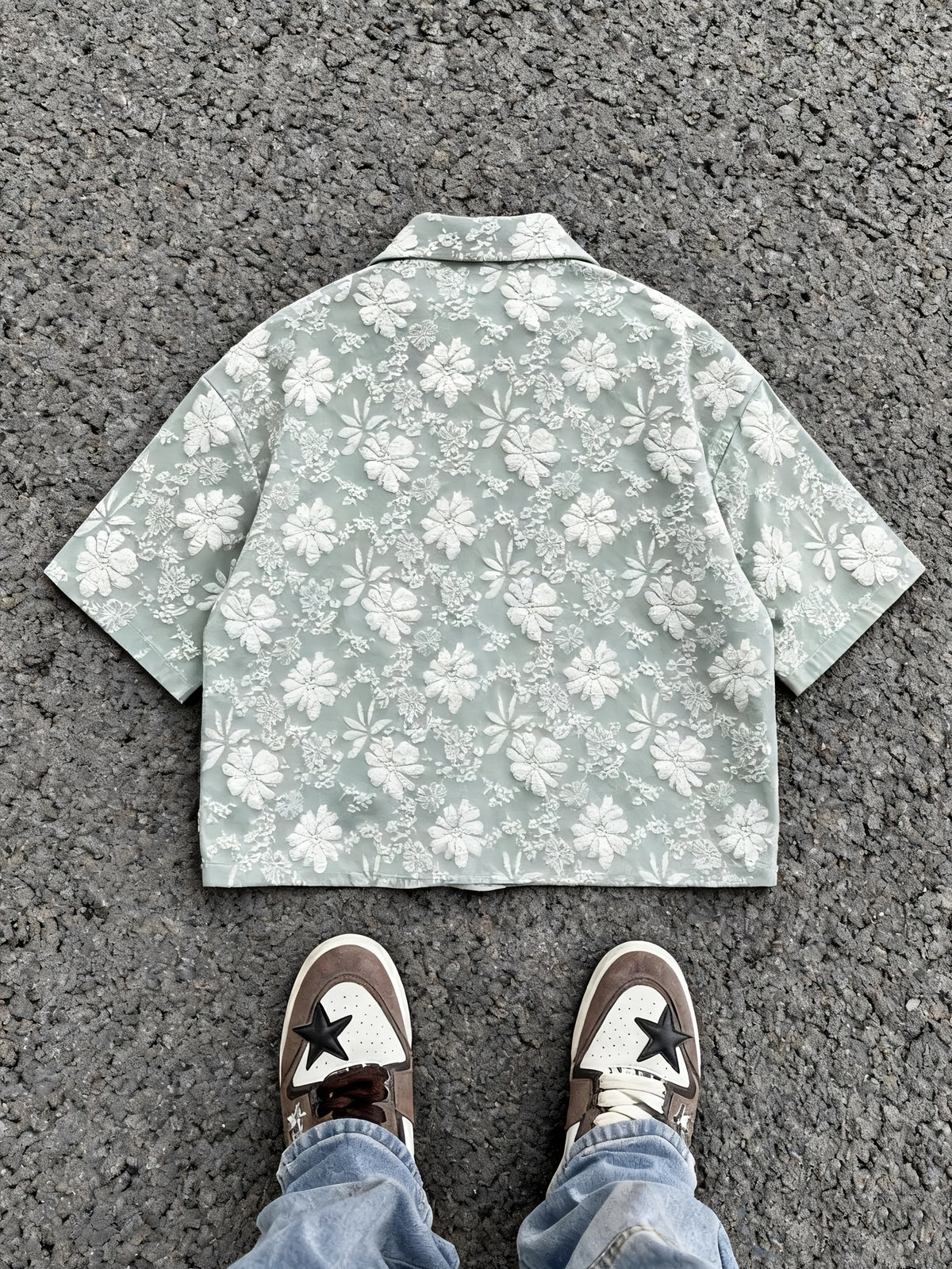 Men'S Fashion New Three-Dimensional Floral Jacquard Fabric Shirt, Full Texture with Rich Layers, Breathable And Light, Not Stuffy. Classic Cuban Collar Design, Summer Lazy And Casual Yet Refined, Daily Commute - Viridity