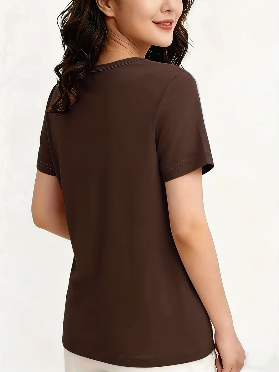 Ladies Casual Fashion Two-Piece Top - Coffee Brown