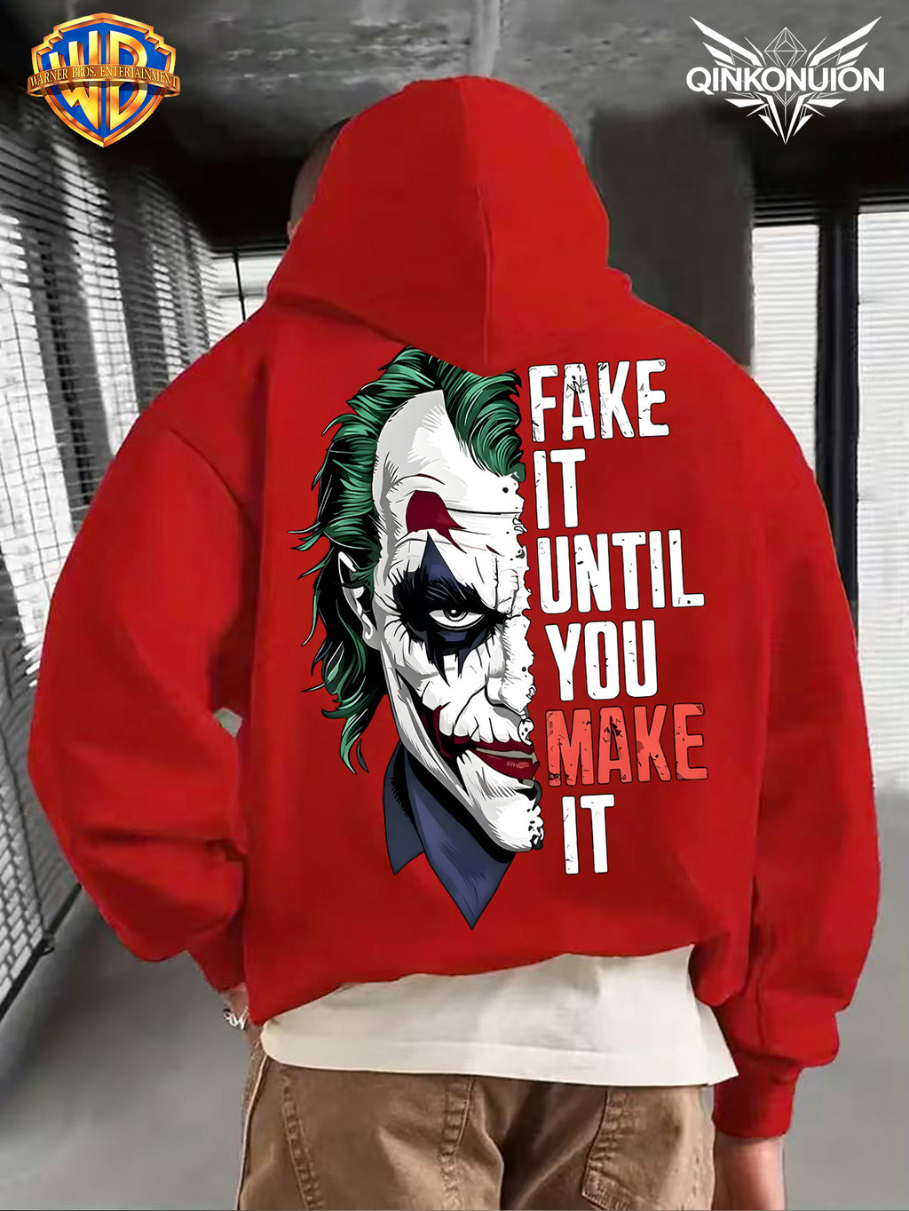 WB Warner Men'S New Trendy Hoodie, Clown-Themed Printed Design Hoodie, Daily Casual Drawstring Hoodie, Long Sleeve Hoodie, Machine Washable, Multifunctional Sports And Leisure Loose Fit Men'S Hoodie - Red