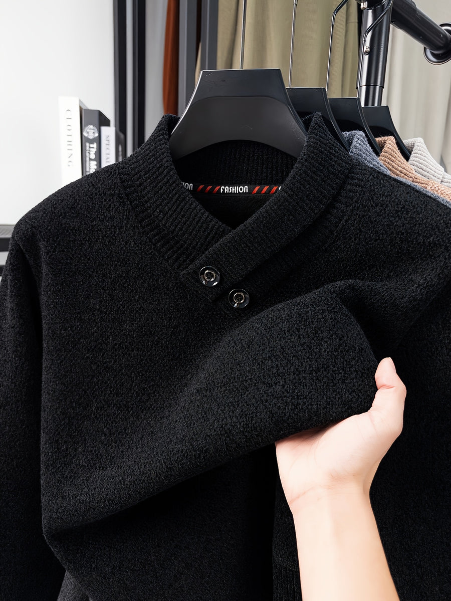 New Men'S Fashion Trendy All-Match Long Sleeve Warm Knit Sweater - Black