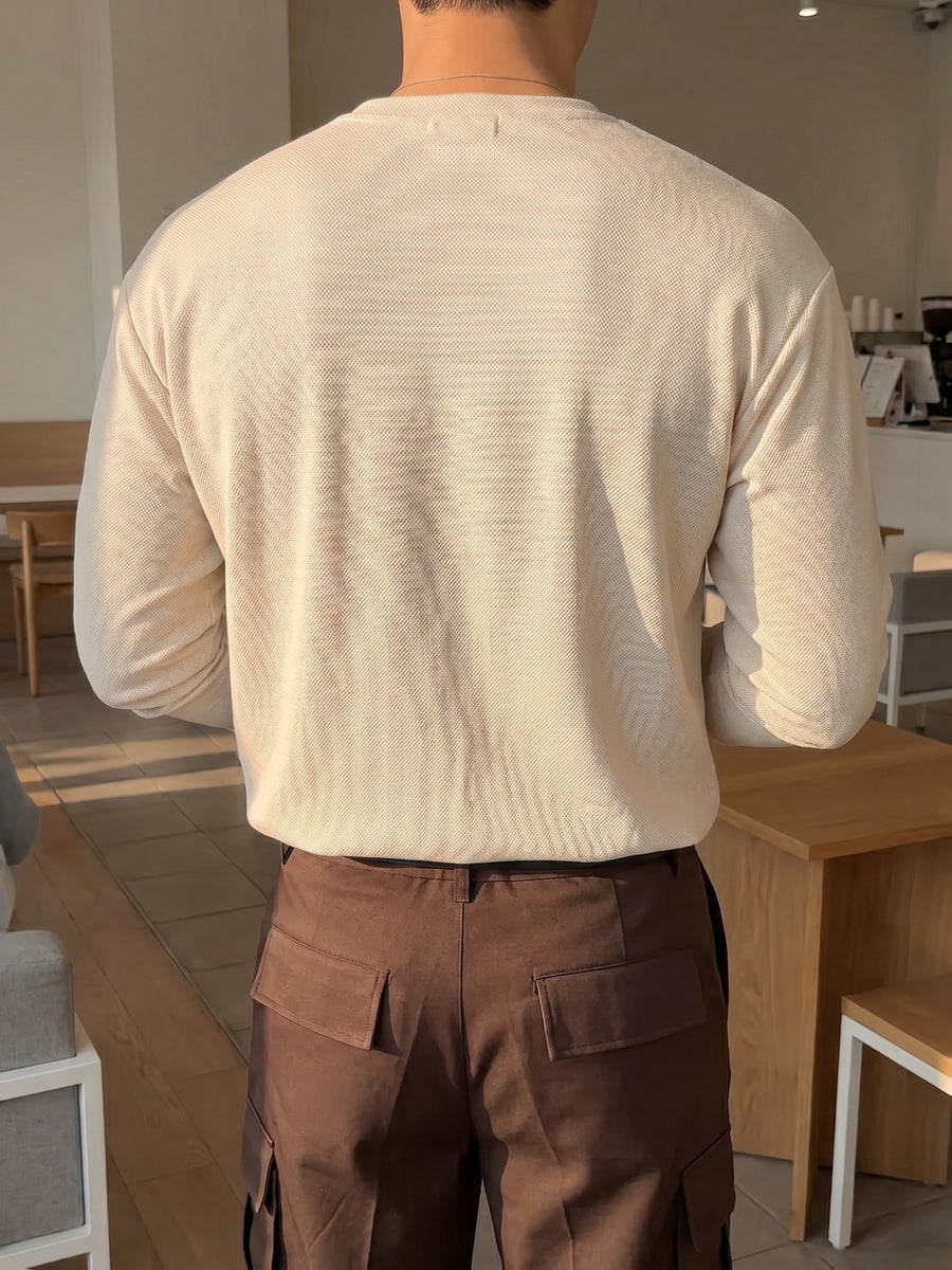 Men'S Casual V-Neck Plaid Apricot Long-Sleeve T-Shirt, Suitable for Everyday Outdoor Wear, Running, Fitness, Fishing, And As a Gift, Knit - Apricot