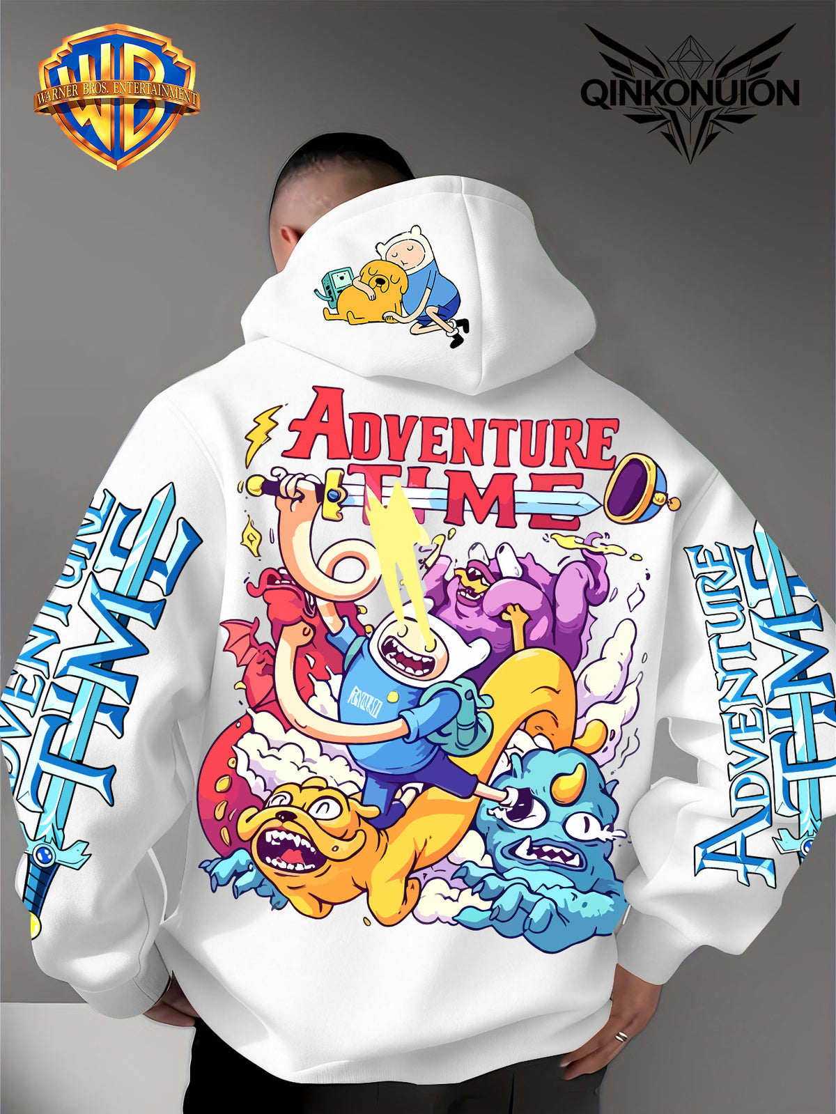 Warner Official Men'S Hoodie, Adventure Treasure Colorful Hot Blood Adventure Trend Printed Design, Machine Washable, Warm And Casual for Autumn And Winter, Daily Drawstring Hoodie, Multi-Functional Sports And Leisure Loose Version - White