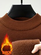 Men's Half-Turtleneck -Lined Thickened Warm Sweater, Featuring a Classic Half-turtleneck Design That Fits Snugly Around the Neck for Wind Protection and Warmth. Solid Color, Simple and Versatile, Suitable for Both Commuting and Daily Wear - Choco Cigar