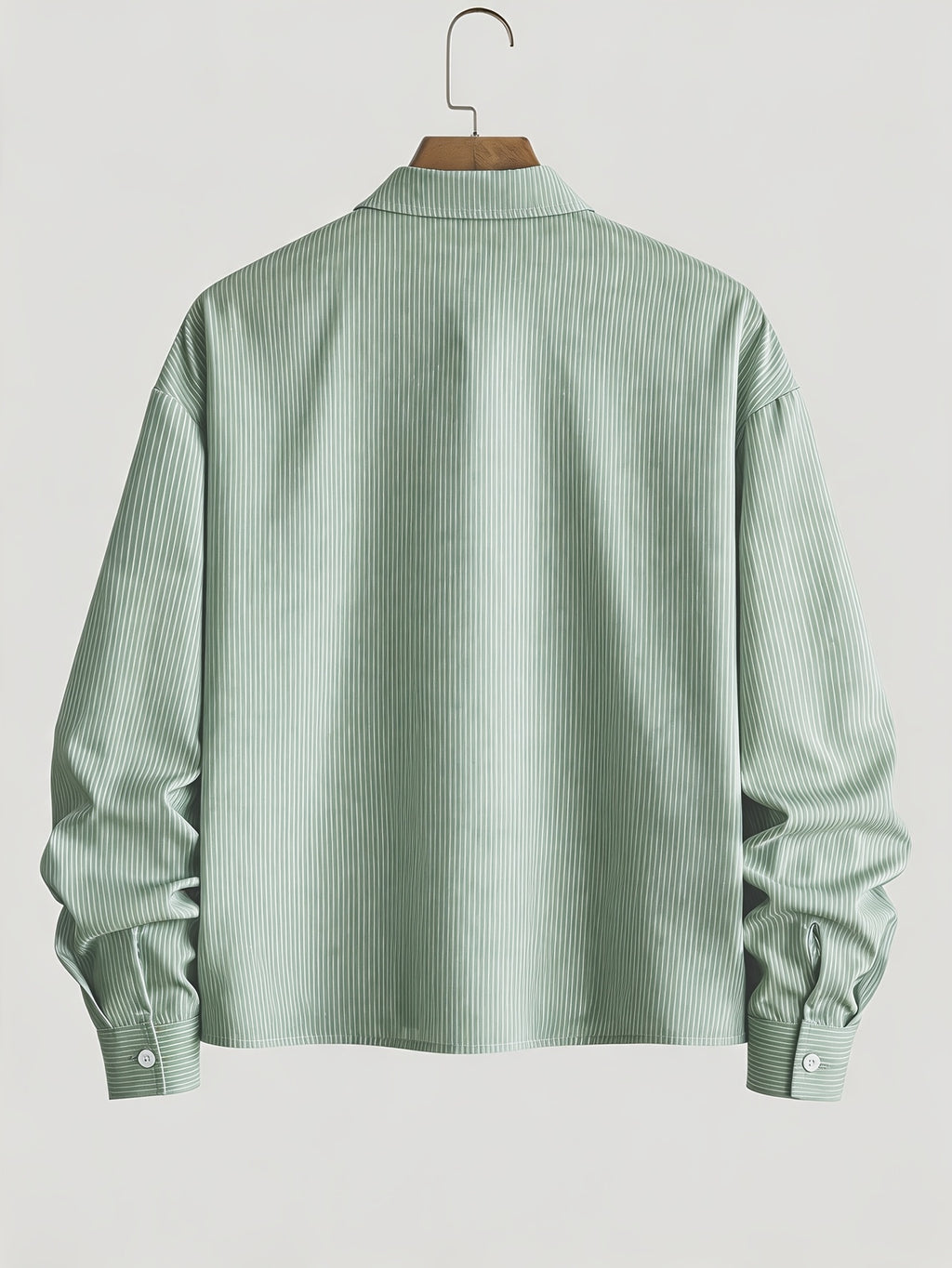 Men's Striped Long-Sleeve Shirt with Letter Iron-On Print, Trendy and Fashionable, Light Business Casual, Simple Four-Season Style, Short and Long-Sleeve Shirt - Light Green