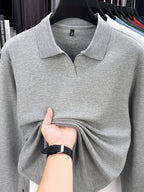 Men'S Clothing Christmas Gift Father'S Day Golf Fishing Tennis Sports Stylish Long Sleeve Polo Shirt Spring New Pure Men'S Lapel T-Shirt Business Casual Loose Top Middle Age Dad Men Daily Outdoor Wear - Flecking Gray