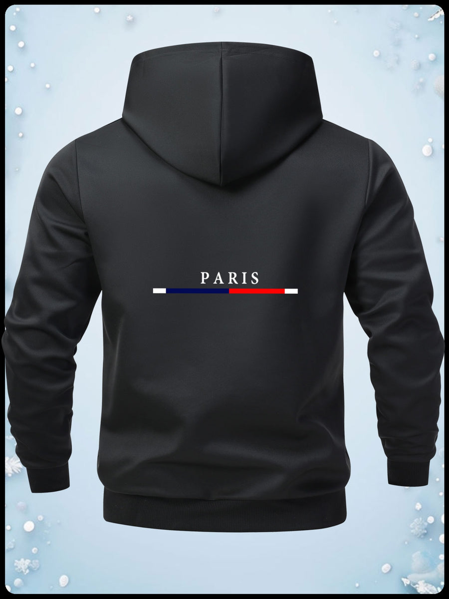 Fashion Casual Print Hoodie Jacket - Black