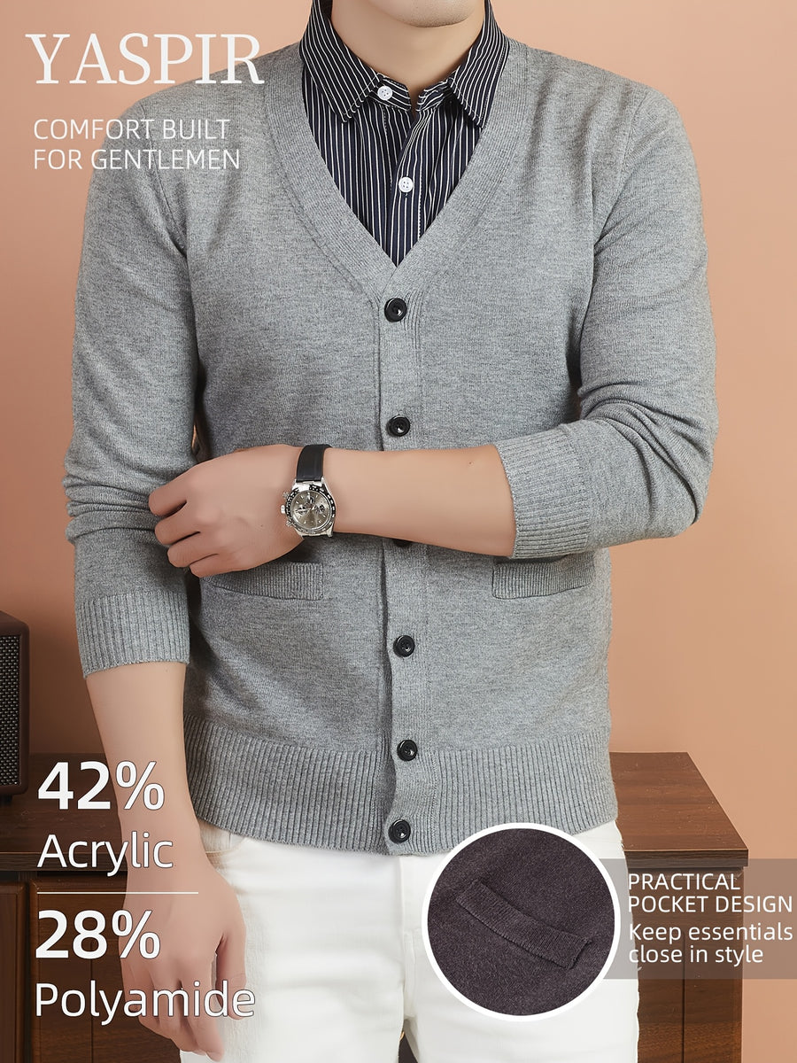 Men'S Layered Polo Collar Cardigan Design, Lightweight Refined Knitwear in Timeless Old Money Style, Perfect for Casual, Outdoor & Everyday Wear - Medium Gray