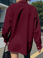 Solid Color Long Sleeve French Shirt for Women New Arrival - Burgundy