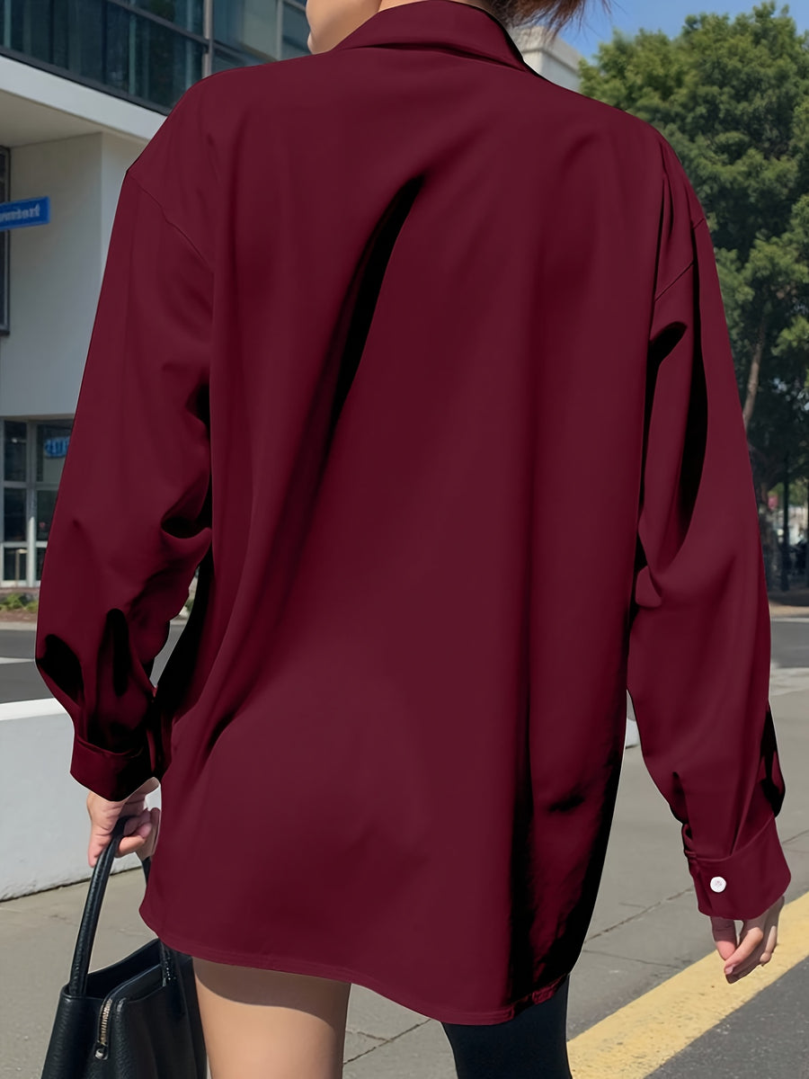 Solid Color Long Sleeve French Shirt for Women New Arrival - Burgundy