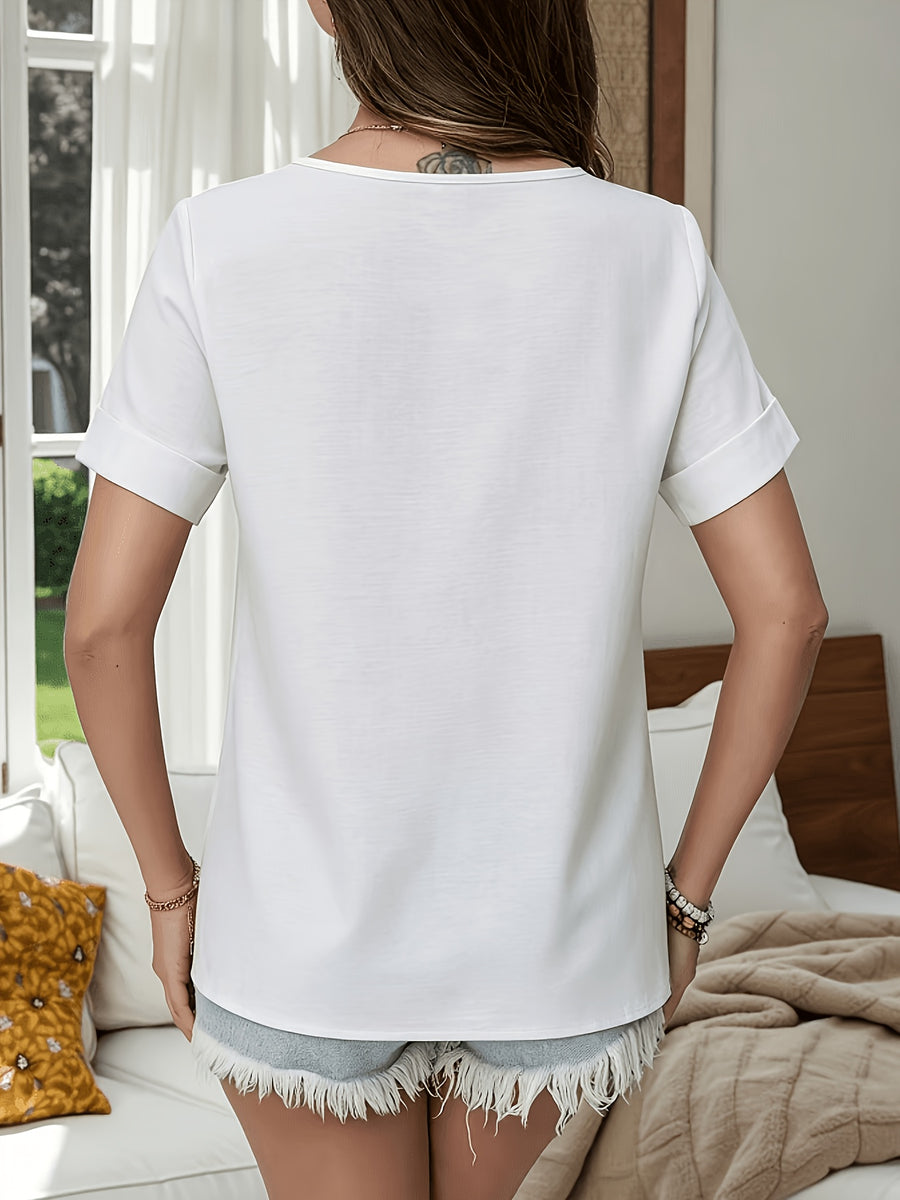 Spring And Summer Casual Bamboo Joint Decoration Button Shirt - White