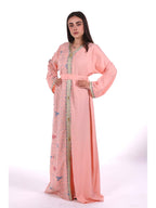 Middle East Women's New Traditional Style Dress Kaftan Robe Jalabiya Festival Evening Gown Abayas Suitable for Holiday Party Wear Women's Evening Dress, Casual Dress with belt - Pink