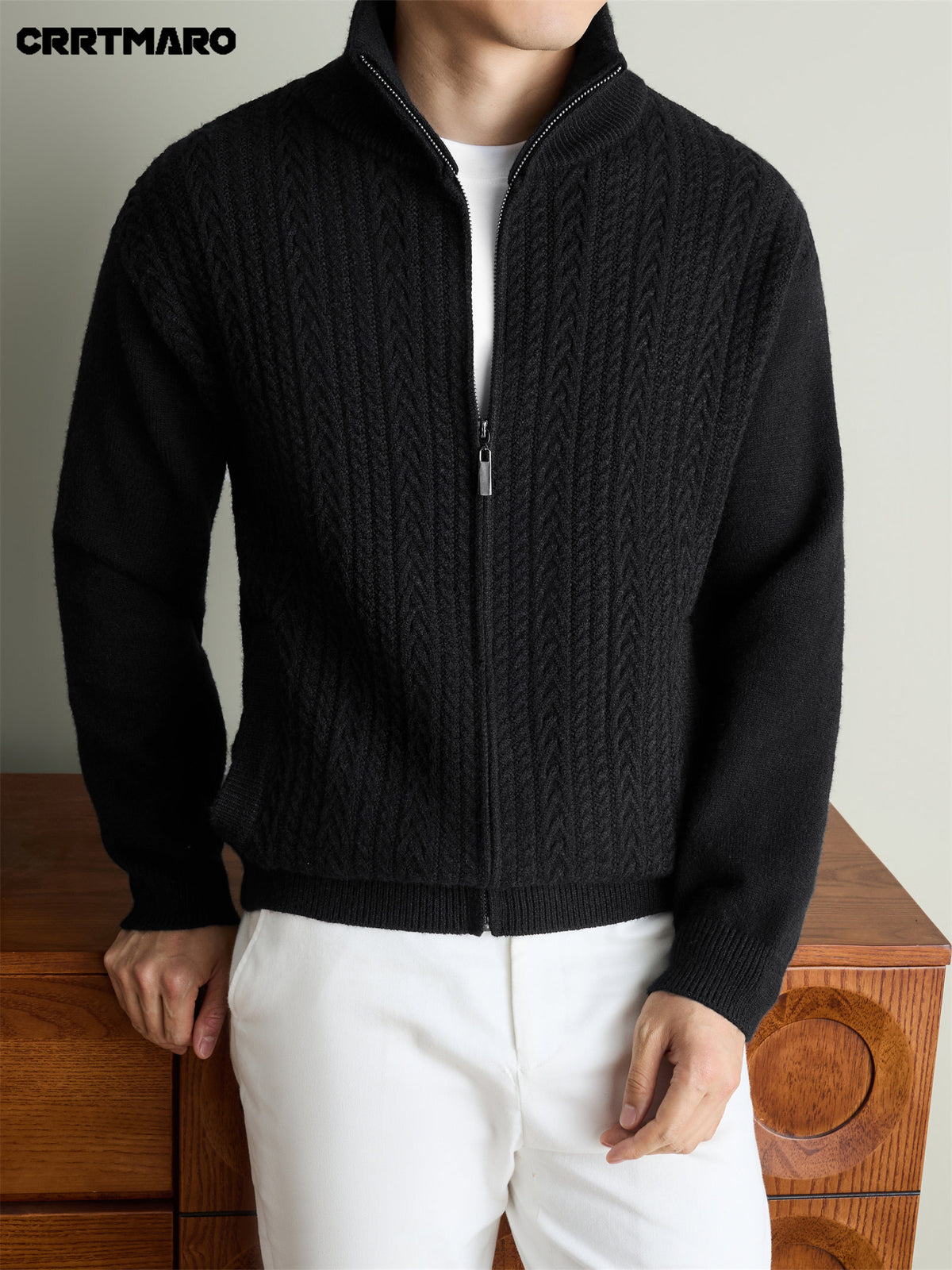 Men'S Heavyweight Thick Knit Cardigan, Warm Casual Layering Top for Fall And Winter - Black
