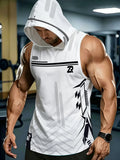 Men's Sports Hooded Sleeveless Top with Stylish Black and White Pattern Design Breathable and Comfortable Suitable for Fitness Training Daily Wear Trendy Personality Sports Clothing - Mixed colors