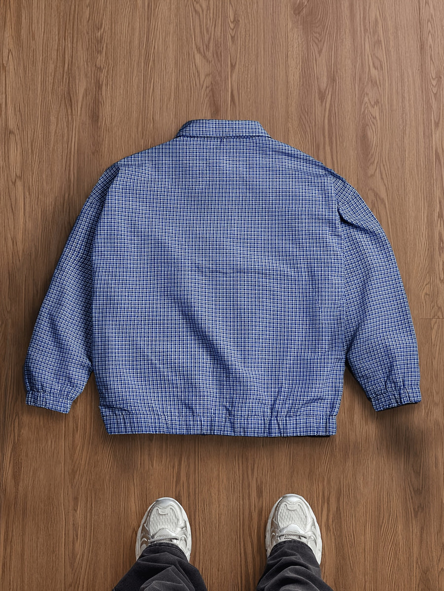 Men's Vintage Plaid Lapel Jacket, a Versatile Shirt-collar Outerwear for Daily Casual Wear in Spring and Autumn, Suitable for Everyday Work Settings, a Harrington Style Lightweight Men's Casual Sport Jacket - Blue