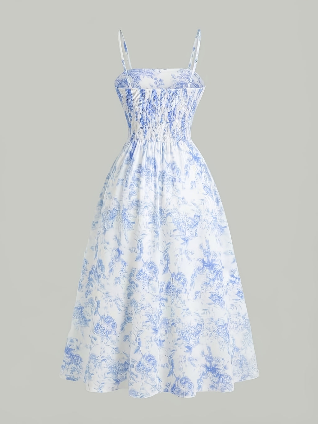 Women'S Elegant Temperament/Cami Dress with Front Pleats And Back Tie, Floral Print Fitted Dress, Waist-Cinching, Gentle Style, Vacation Look, Suitable for Dates, Travel, Parties, Gatherings, Beachwear, Commute - Multicolor