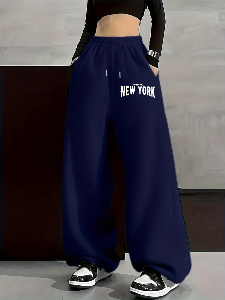 Autumn and Winter Fashion Casual Women's Trousers, Monochrome Tunic S Trousers, Casual Loose Sweatpants, Women's Fashion - Navy Color