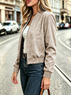 Casual Solid Suede Texture Long Sleeve Jacket, Autumn New Fashion Versatile Coat - Khaki