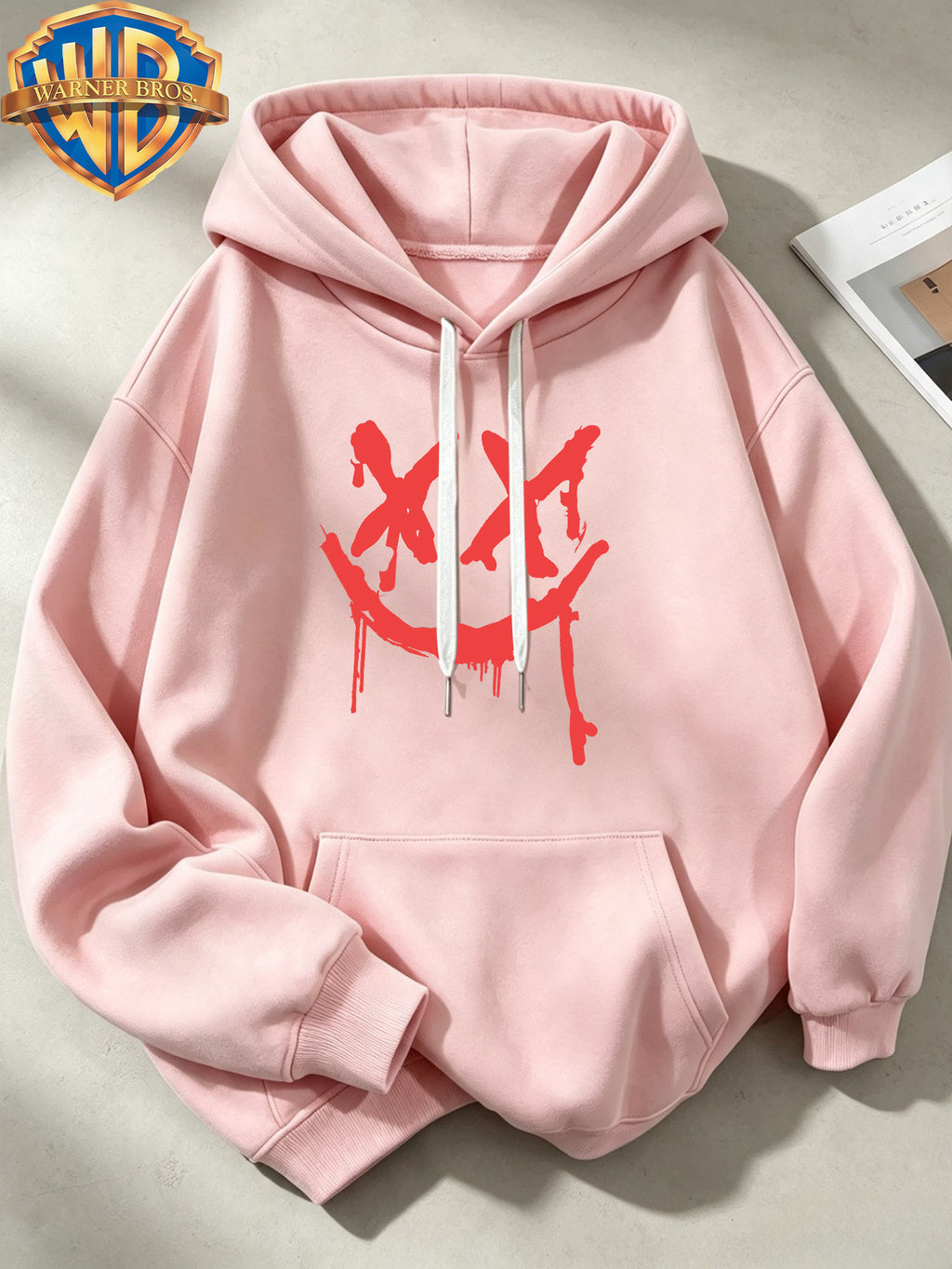 Joker Dark Graffiti Text Pattern Print Trendy Cool Casual All-Match Sports Drawstring Pocket Hooded Men'S Sweatshirt, Men'S Autumn Winter Cute Casual Style - Pink Color