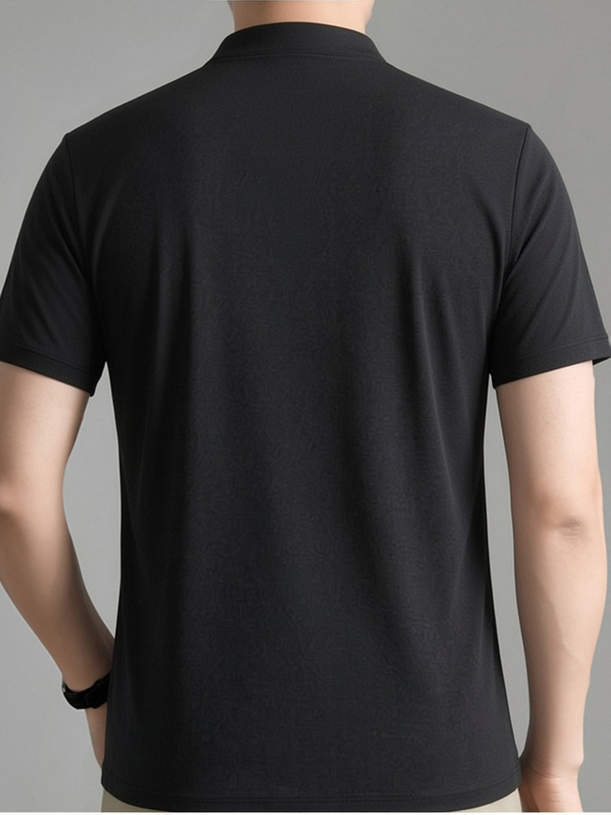 Men's Summer Short-Sleeve T-Shirt, Featuring a Stand-up Collar and Henry Collar Dual Design, with a Comfortable Texture Suitable for Both Business and Casual Wear - Dark Gray