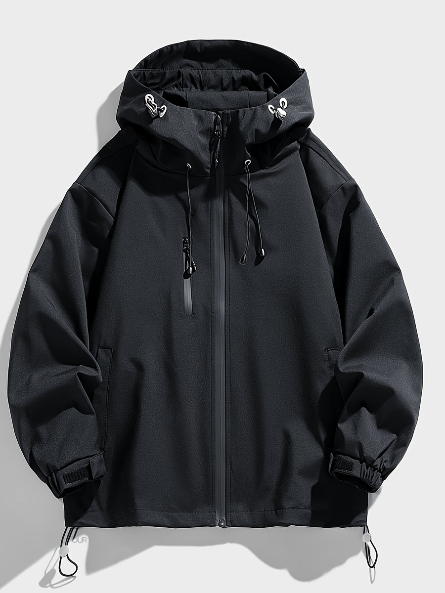 Men'S New Jacket Coat Spring Autumn Casual Jacket Sports Outdoor Zipper Pocket, Hooded Design Casual Outdoor Coat - Black