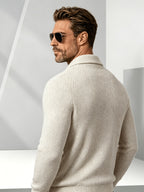 Business Mature Casual Men'S Lapel Full-Zip Knit Cardigan, Ribbed Cuffs And Hem Fitted Long Sleeve Knit Jacket, Suitable for Daily, Office, And Weekend Wear in Autumn And Winter - Apricot