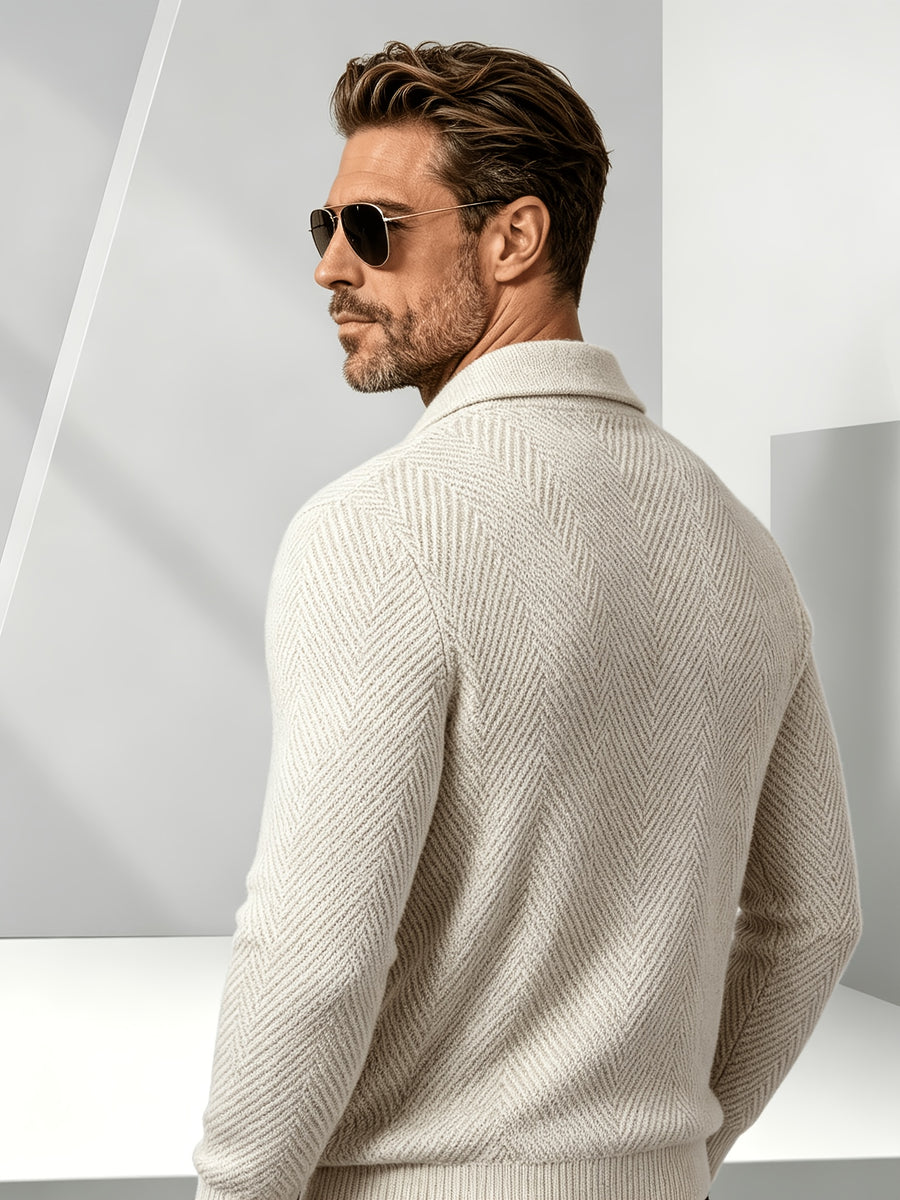 Business Mature Casual Men'S Lapel Full-Zip Knit Cardigan, Ribbed Cuffs And Hem Fitted Long Sleeve Knit Jacket, Suitable for Daily, Office, And Weekend Wear in Autumn And Winter - Apricot