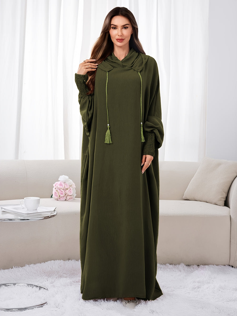 Plus Size - 1pc Ice Wrinkled Fabric Solid Color Loose Hooded Headscarf Women'S Fashion Abaya Suitable for Spring Summer Autumn Daily Wear Robe Foulard Femme Abaya Femme Foulard Abaya Femme - Olive Green