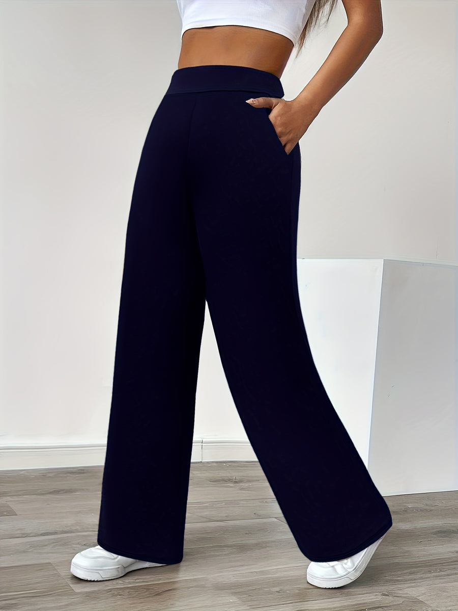 In-Stock Versatile Solid Color Stretch Straight-Leg Trousers - Navy Color