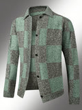 Men'S Checkered Jacket; Lapel Plaid Single-Breasted Casual Jacket; Autumn And Winter Men'S Top, Suitable for Daily Work Scenes - Gray Green