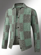 Men'S Checkered Jacket; Lapel Plaid Single-Breasted Casual Jacket; Autumn And Winter Men'S Top, Suitable for Daily Work Scenes - Gray Green