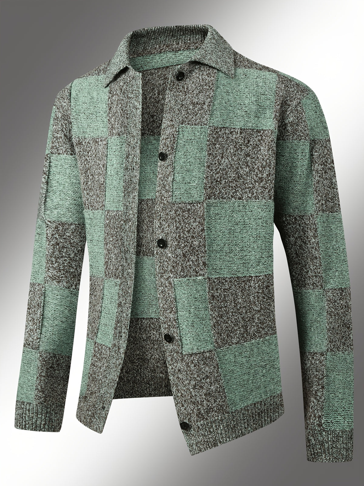 Men'S Checkered Jacket; Lapel Plaid Single-Breasted Casual Jacket; Autumn And Winter Men'S Top, Suitable for Daily Work Scenes - Gray Green