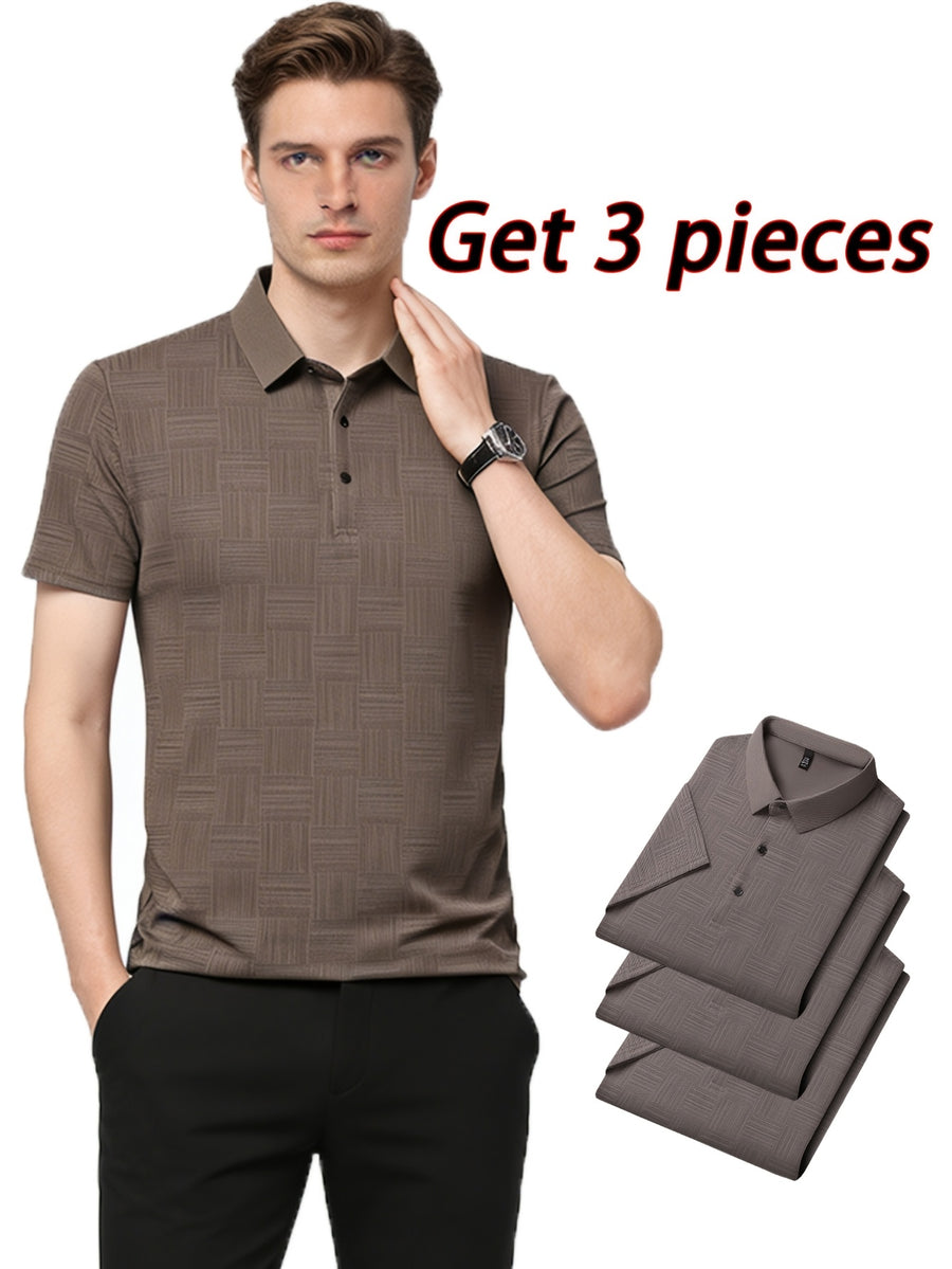 3pcs Set Upon Arrival, Men'S Summer Quick-Drying Breathable Polo Shirt, Commute Lapel Casual Top - Dark Gray