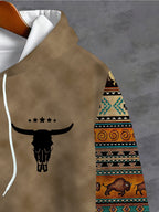 Men's Ethnic Totem Printed Hoodie Fashion Bull Head Pattern Patchwork Design Casual Sports Pullover Animal Patterns Loose Versatile Top||, - Mixed colors