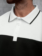 Men'S Casual New POLO Shirt, Soft Textured Fabric, Patchwork Details, Outdoor Casual Business Breathable Short-Sleeve Polo Shirt Golf Shirt - White
